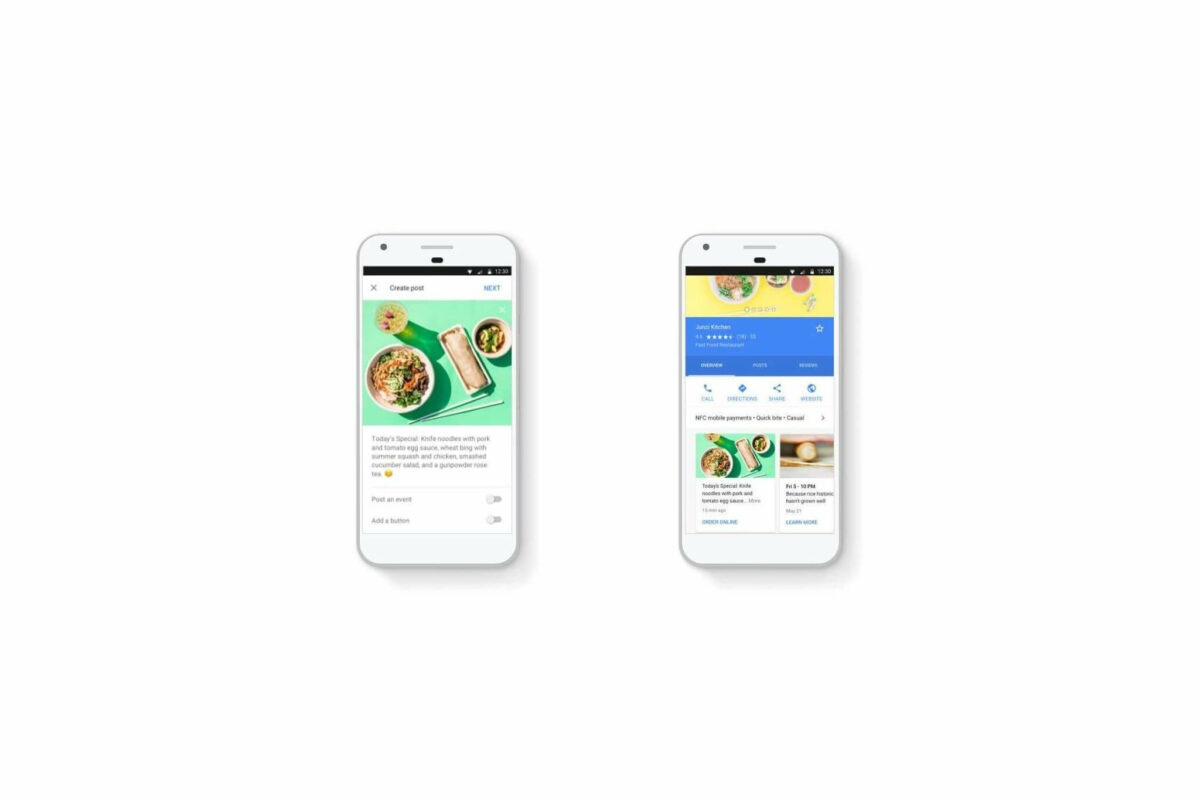 Smartphones showing Google Posts