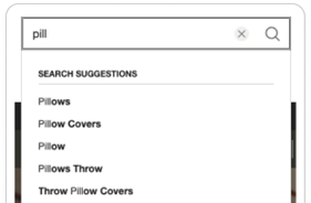 Suggested queries displayed in a dropdown menu as users input text into the search box