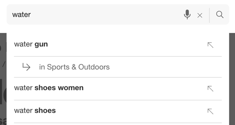 Target.com: Autocomplete scope suggestions (“in Sports & Outdoors”)