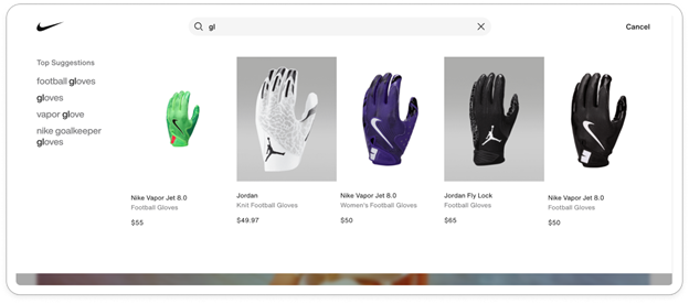 Nike.com: Enriched search suggestions: related products